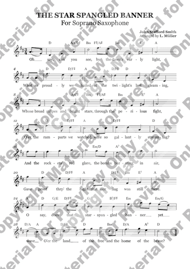 Star Spangled Banner - Soprano Saxophone with Chords