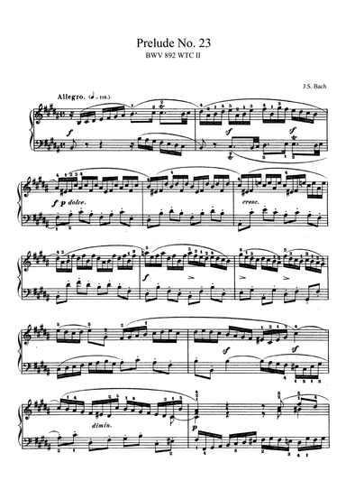 Bach Prelude and Fugue No. 23 BWV 892 in B Major The Well-Tempered Clavier Book II