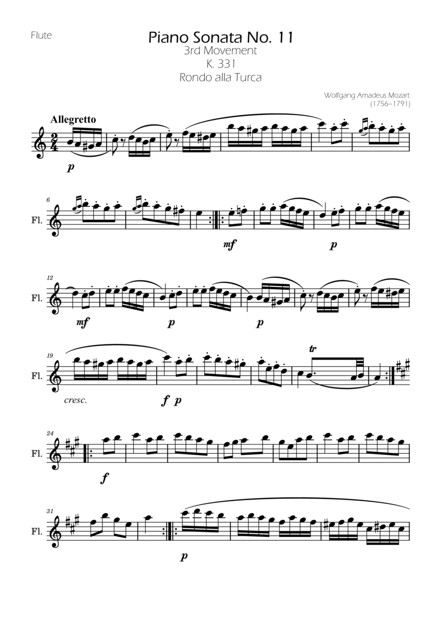 Turkish March For Flute