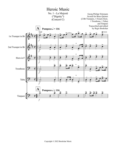 Heroic Music - No. 1. La Majeste (C) (Brass Quintet - 2 Trp, 1 Hrn, 1 Trb, 1 Tuba, Timp)