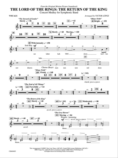 The Lord of the Rings: The Return of the King, Symphonic Suite from: Vocals