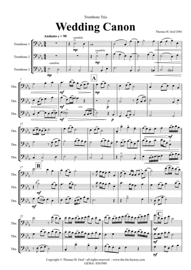 Wedding Canon - Festive Concert Piece - Trombone Trio