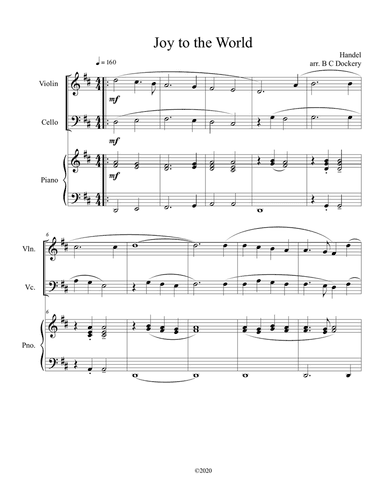 Joy to the World (violin and cello duet) with optional piano accompaniment