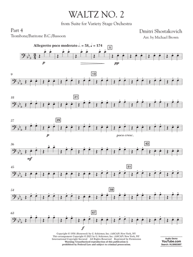 Waltz No. 2 (from Suite for Variety Stage Orchestra) (arr. Brown) - Pt.4 - Trombone/Bar. B.C./Bsn.