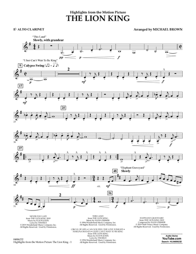 The Lion King (2019) (Highlights from the Motion Picture) - Eb Alto Clarinet