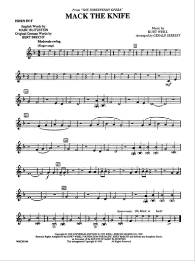 Mack the Knife (from The Threepenny Opera): 1st F Horn