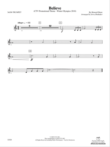 Believe (Winter Olympics 2010): 3rd B-flat Trumpet