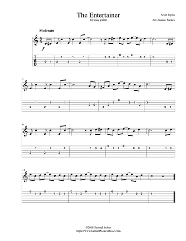 The Entertainer - for easy guitar with TAB