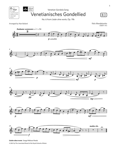 Venetianisches Gondellied (Grade 3 List B3 from the ABRSM Clarinet syllabus from 2022)
