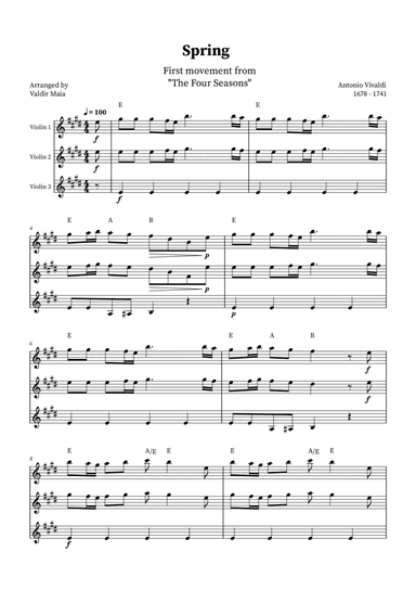 Spring - The Four Seasons for Violin Trio (+ CHORDS)