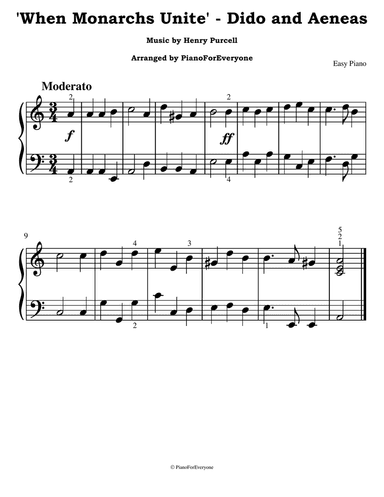 'When Monarchs Unite' from Dido and Aeneas - Purcell (Easy Piano)