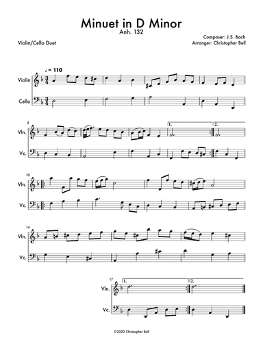 Minuet in D Minor (Anh 132) Violin/Cello Duet