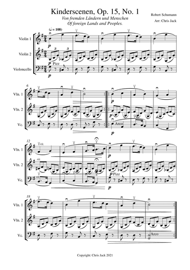Kinderscenen, Op 15 No 1: Von fremden Ländern und Menschen: Of foreign Lands & Peoples. String trio