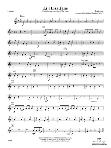 Li'l Liza Jane: 1st F Horn