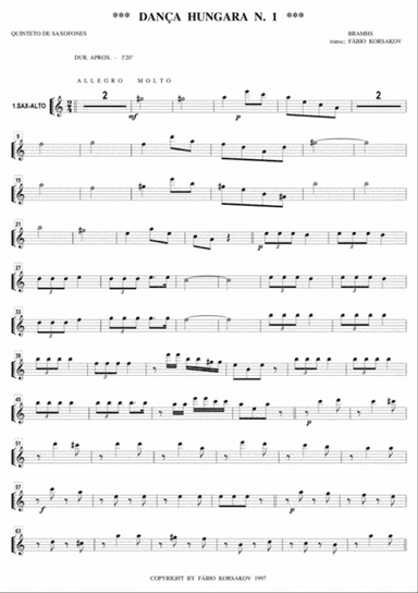 DANÇA HÚNGARA N1- BRAHMS - sax quintet