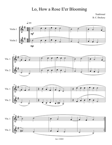 Lo, How a Rose E'er Blooming (Violin Duet)