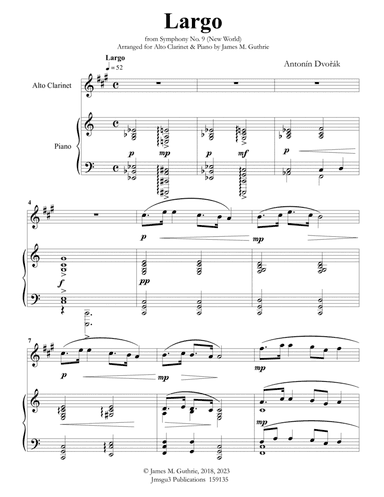 Dvořák: Largo from the New World Symphony for Alto Clarinet & Piano