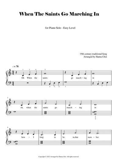 When The Saints Go Marching In - for Piano solo/Easy Level