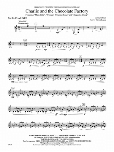 Charlie and the Chocolate Factory, Selections from: 2nd B-flat Clarinet