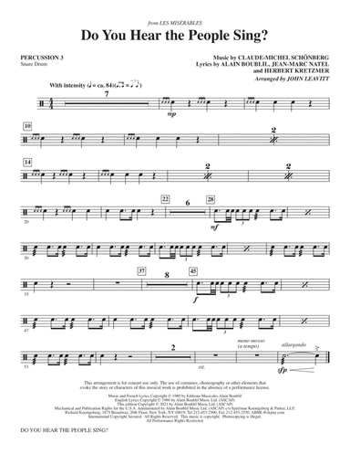 Do You Hear the People Sing? (from Les Misérables) (arr. John Leavitt) - Percussion 3