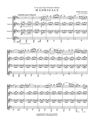 Madrigale for guitar quartet