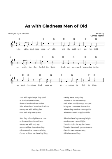 As with Gladness Men of Old (Key of G Major)