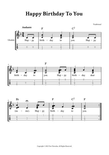 Happy Birthday To You - Fingerstyle Ukulele (with Lyrics and TAB)