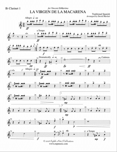 La Virgen de la Macarena (Solo Trumpet and Concert Band): 1st B-flat Clarinet