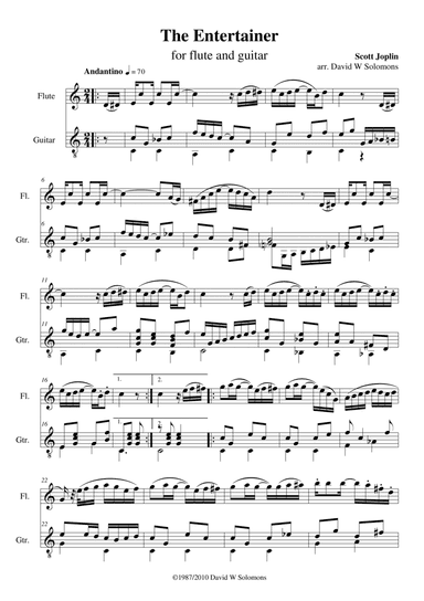 The Entertainer for flute and guitar duo