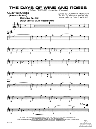 The Days of Wine and Roses: Solo Tenor Saxophone