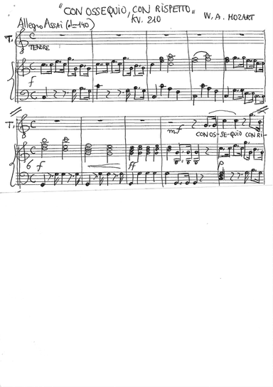 W. A. MOZART Con ossequio, con rispetto KV. 210 Tenor voice and piano (reduction by Helios D'Andrea)