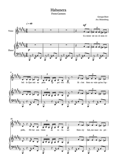 Habanera - Carmen for piano and voice in G# minor.