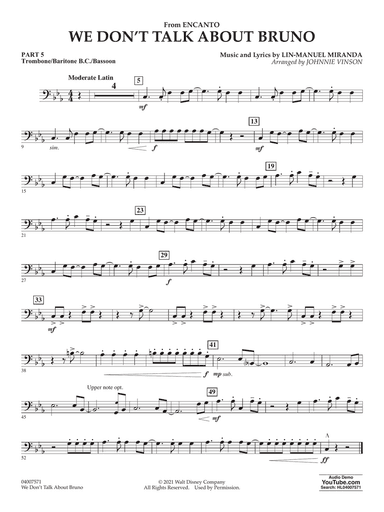 We Don't Talk About Bruno (from Encanto) (arr. Vinson) - Pt.5 - Trombone/Bar. B.C./Bsn.