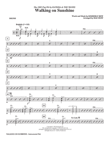 Walking on Sunshine (arr. Mac Huff) - Drums