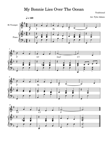 My Bonnie Lies Over The Ocean (Easy Trumpet)