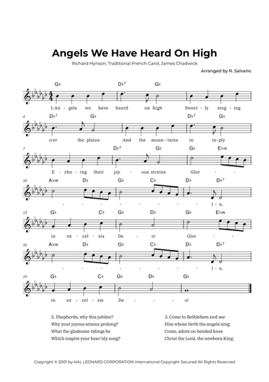 Angels We Have Heard On High (Key of G-Flat Major)