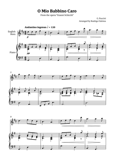 O Mio Babbino Caro - for english horn solo (with piano accompaniment)