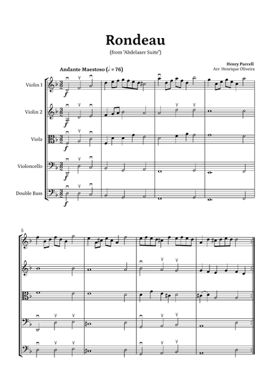 Rondeau from "Abdelazer Suite" by Henry Purcell - For String Quintet