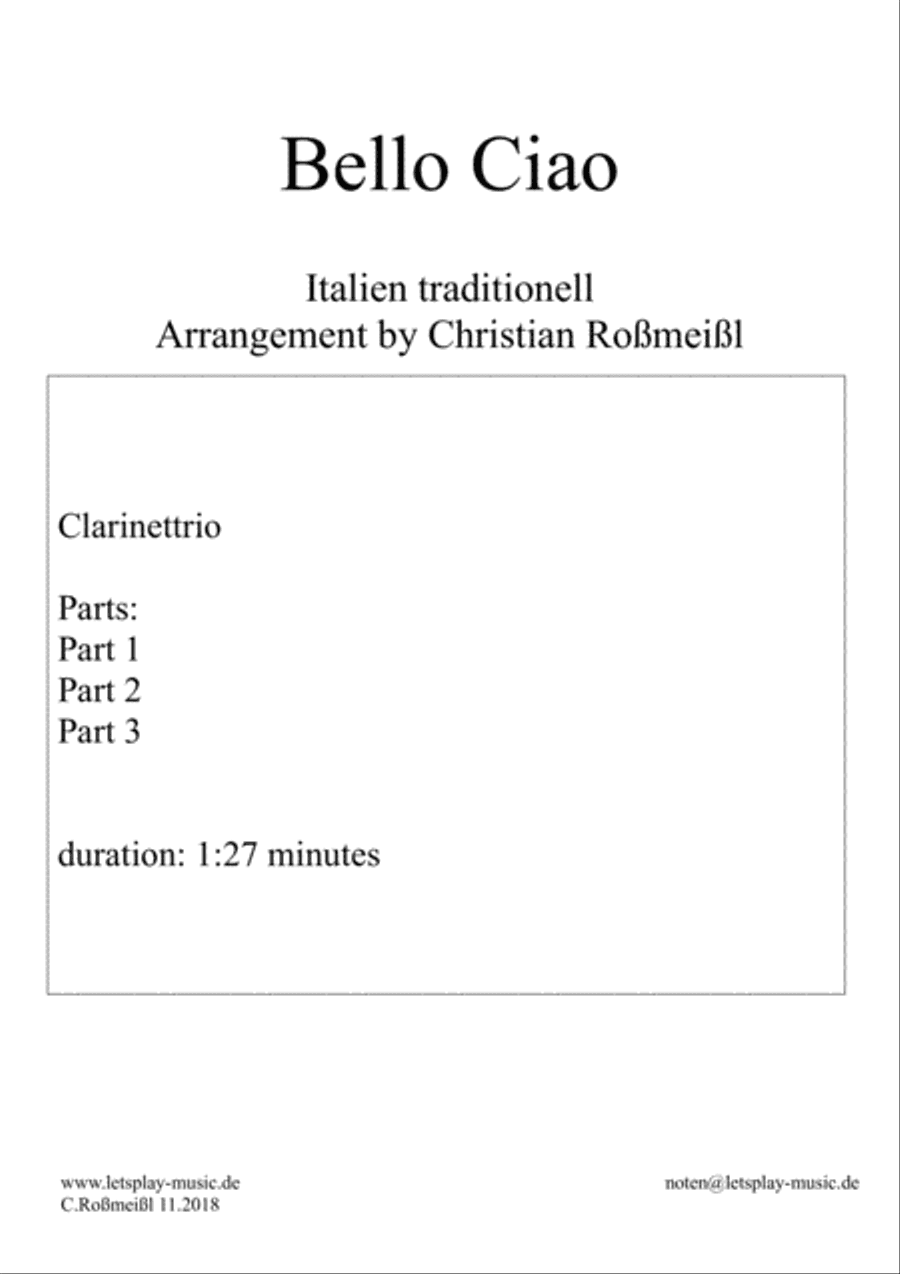 Bella Ciao for three Clarinets Clarinettrio