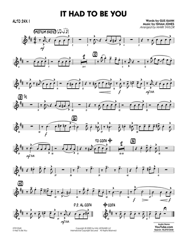 It Had to Be You (arr. Mark Taylor) - Alto Sax 1