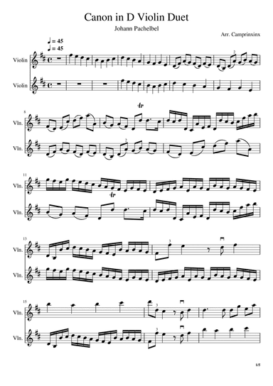 Canon in D by Pachelbel for Violin Duet
