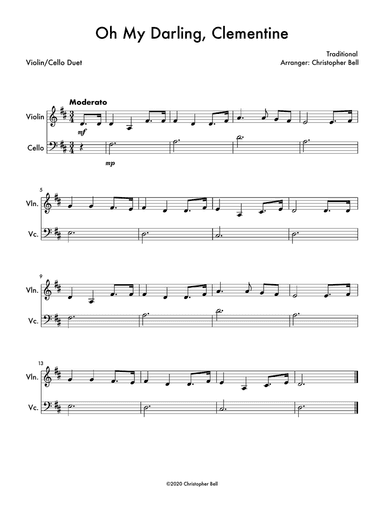 Oh My Darling, Clementine (Easy Violin/Cello Duet)