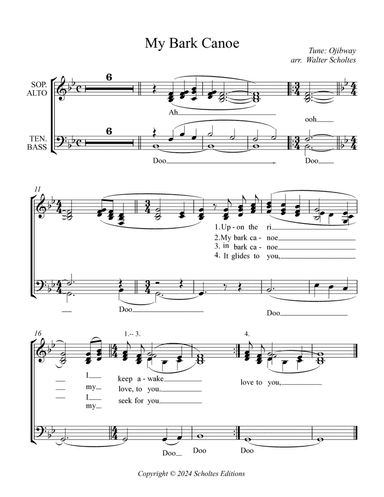 My Bark Canoe –– Choir part