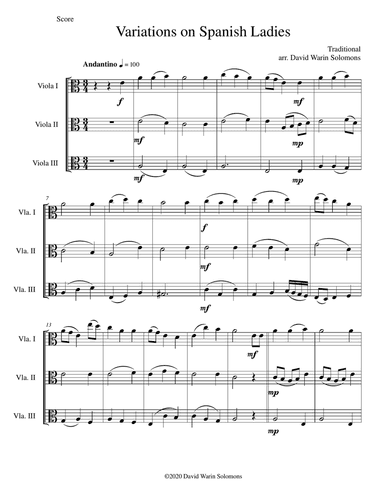 Variations on Spanish Ladies for 3 violas