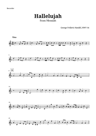 Hallelujah by Handel for Recorder