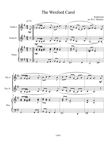 The Wexford Carol (Violin Duet with Piano Accompaniment)