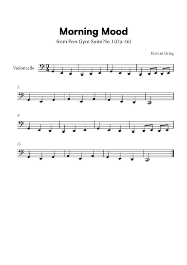 Edvard Grieg - Peer Gynt Suite Morning Mood (for Cello Solo)