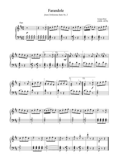 Bizet - Farandole from L'Arlésienne Suite No.2 (Easy piano arrangement)