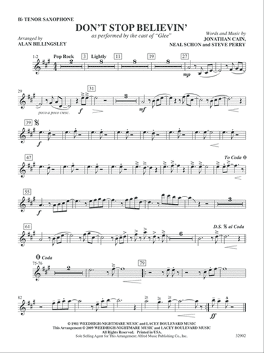 Don't Stop Believin': B-flat Tenor Saxophone