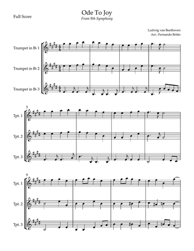 Ode To Joy Theme (from Beethoven's 9th Symphony) for Trumpet in Bb Trio